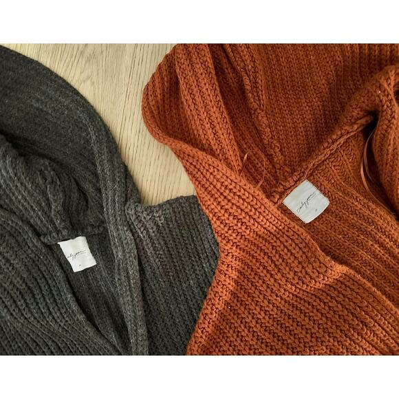 Lot/2 Carly Jean Los Angeles M sweater thick pretty knit open hoodie CJLA grey - Picture 7 of 9